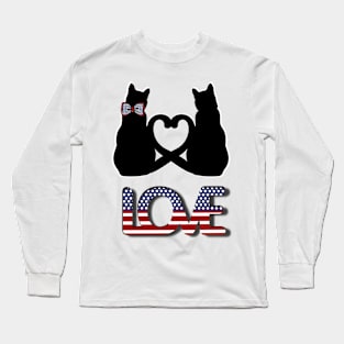 Love in American style and two black cats with tails creating a heart Long Sleeve T-Shirt